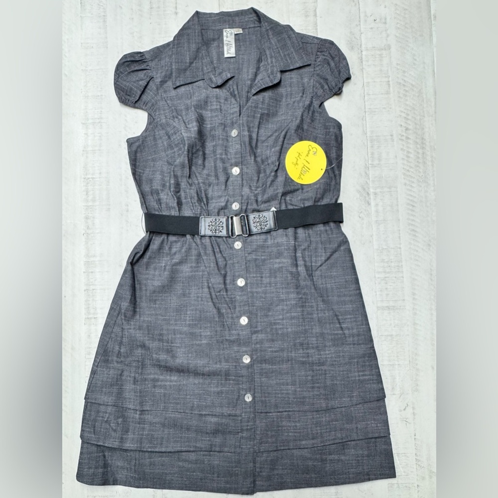 Emma & Michele Gray Puffed Sleeves Gathered Waist Shirt dress